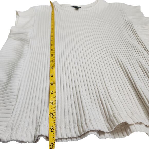Eileen Fisher Womens Textured Stretch Rib Round Neck Top Size Large Bone Luxury - Picture 9 of 9